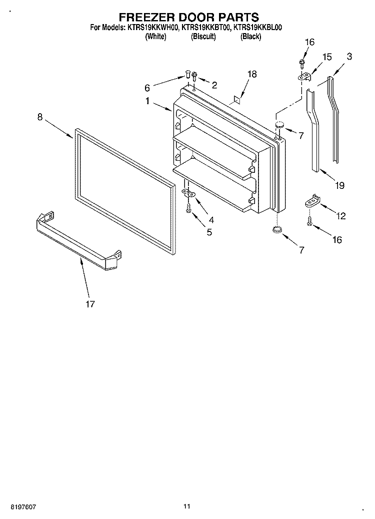 FREEZER DOOR, OPTIONAL Diagram and Parts List for KTRS19KKBT00  KitchenAid Refrigerator