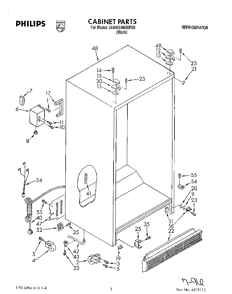 CABINET Diagram and Parts List for 3XARG486WP00  Whirlpool Refrigerator