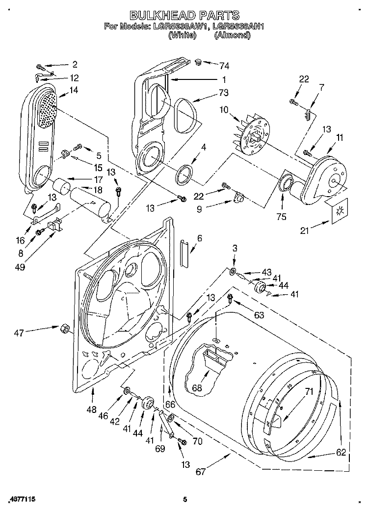 BULKHEAD Diagram and Parts List for LGR5638AN1  Whirlpool Dryer