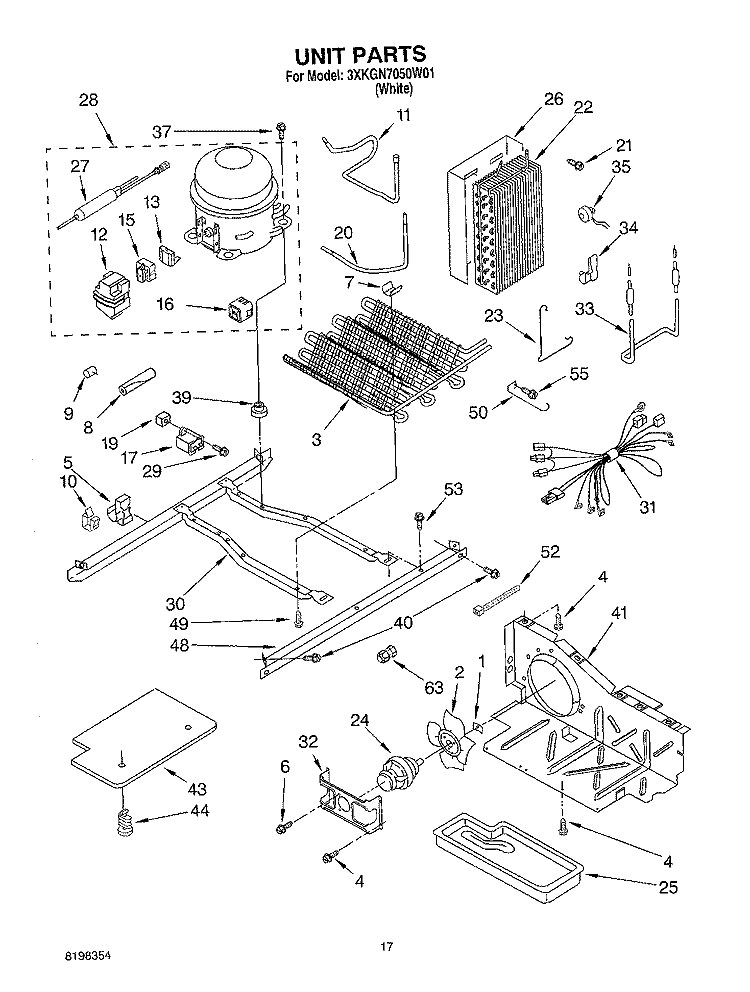 UNIT Diagram and Parts List for 3XKGN7050W01  Whirlpool Refrigerator