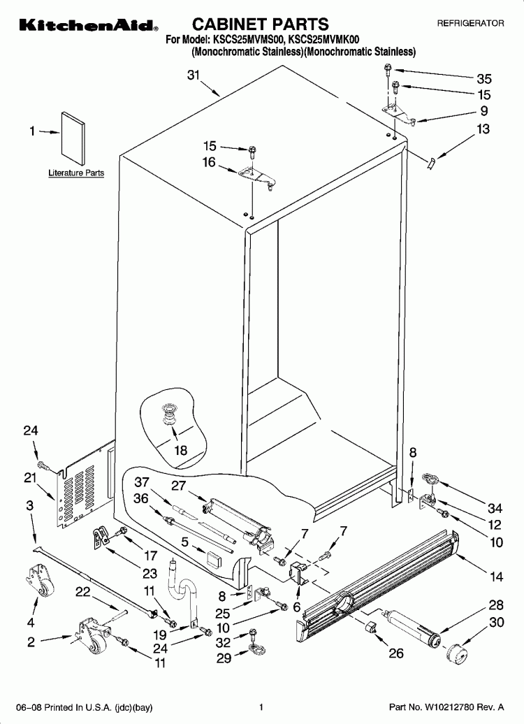 CABINET PARTS Diagram and Parts List for KSCS25MVMK00  KitchenAid Refrigerator