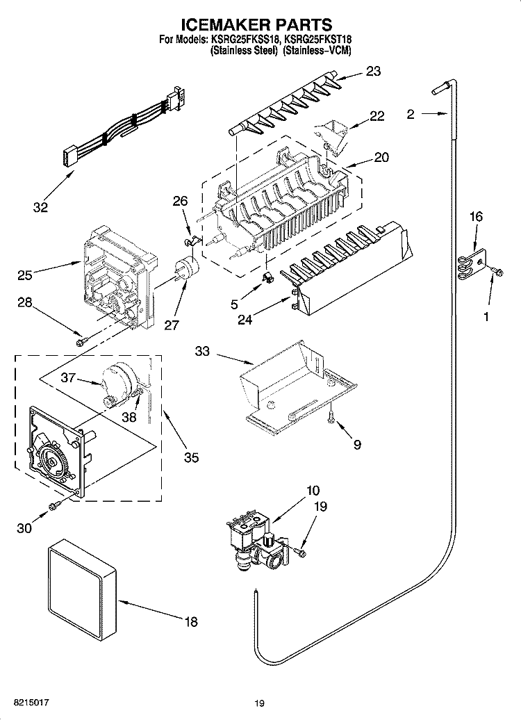 ICEMAKER PARTS, OPTIONAL PARTS (NOT INCLUDED) Diagram and Parts List for KSRG25FKST18  KitchenAid Refrigerator