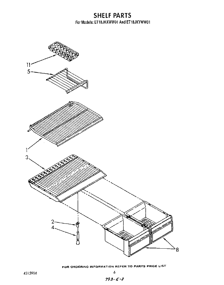 SHELF Diagram and Parts List for ET18JKXWF01  Whirlpool Refrigerator