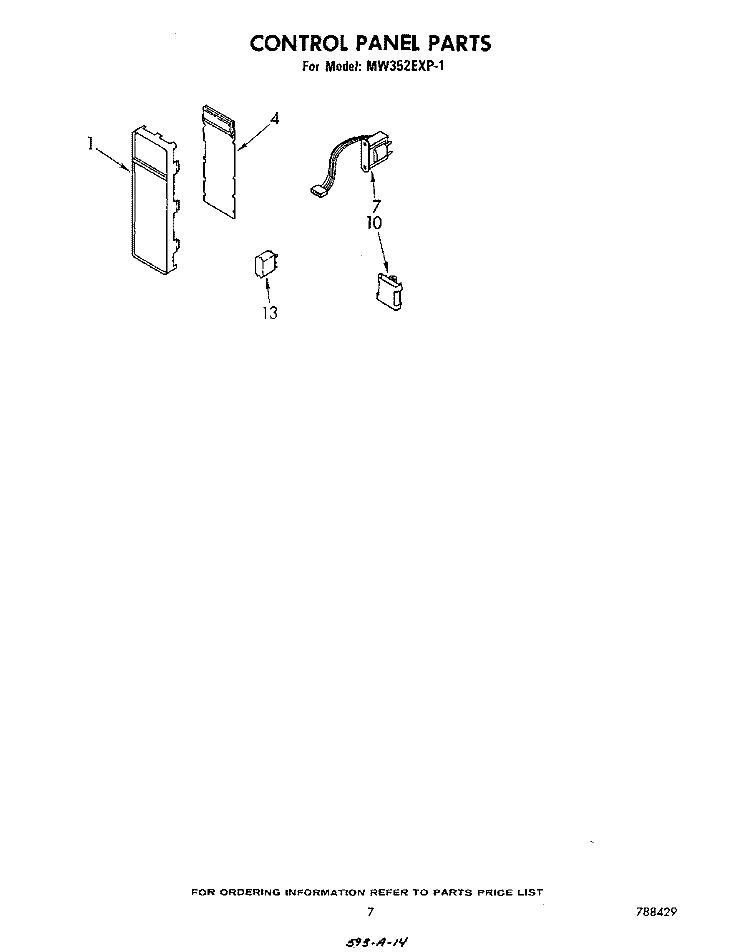 CONTROL PANEL , LITERATURE AND OPTIONAL Diagram and Parts List for MW352EXP1  Whirlpool Microwave