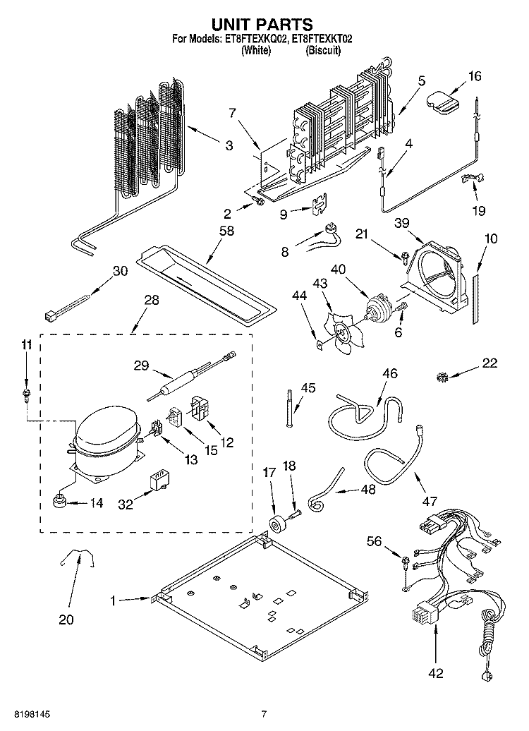 UNIT Diagram and Parts List for ET8FTEXKT02  Whirlpool Refrigerator