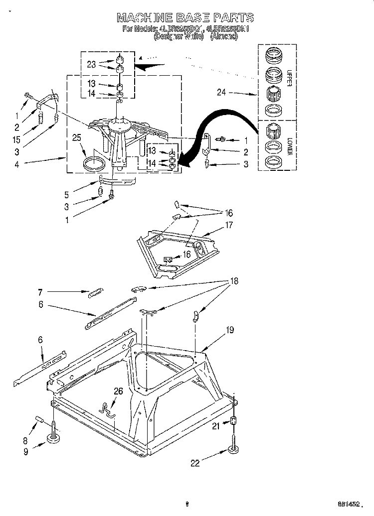 MACHINE BASE Diagram and Parts List for 4LBR8255DQ1  Whirlpool Washer
