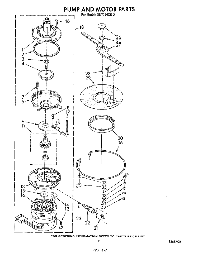 PUMP AND MOTOR Diagram and Parts List for DU7216XS2  Whirlpool Dishwasher