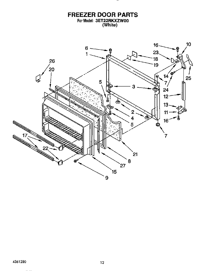 FREEZER DOOR Diagram and Parts List for 3ET22RKXZW00  Whirlpool Refrigerator