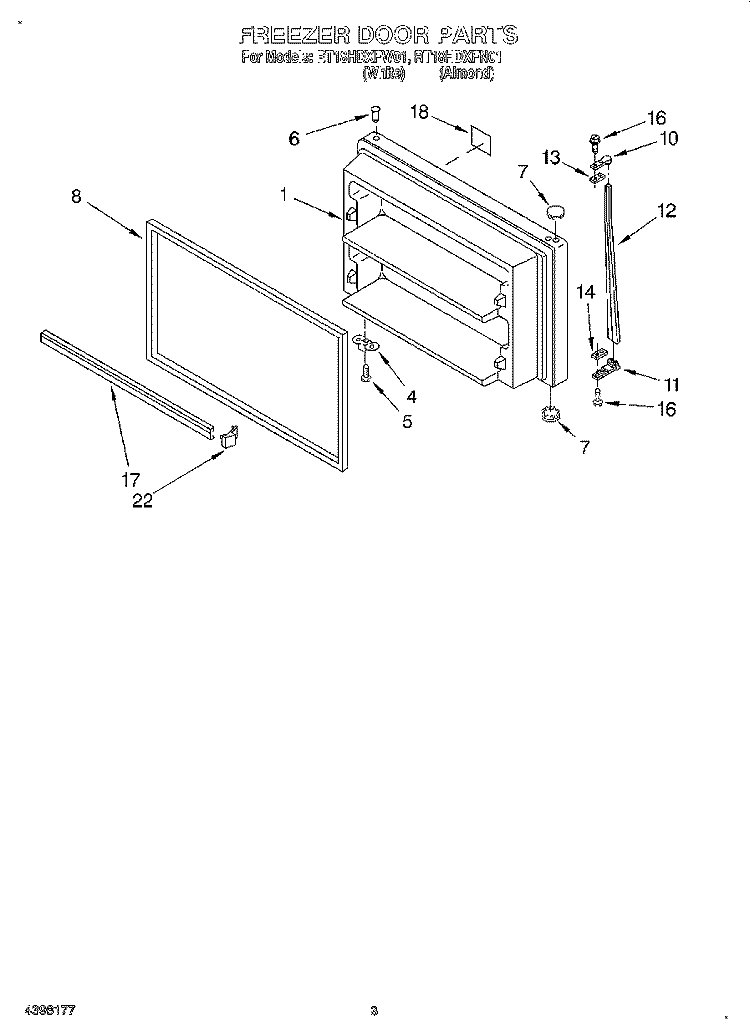 FREEZER DOOR Diagram and Parts List for RT18HDXFW01  Roper Refrigerator