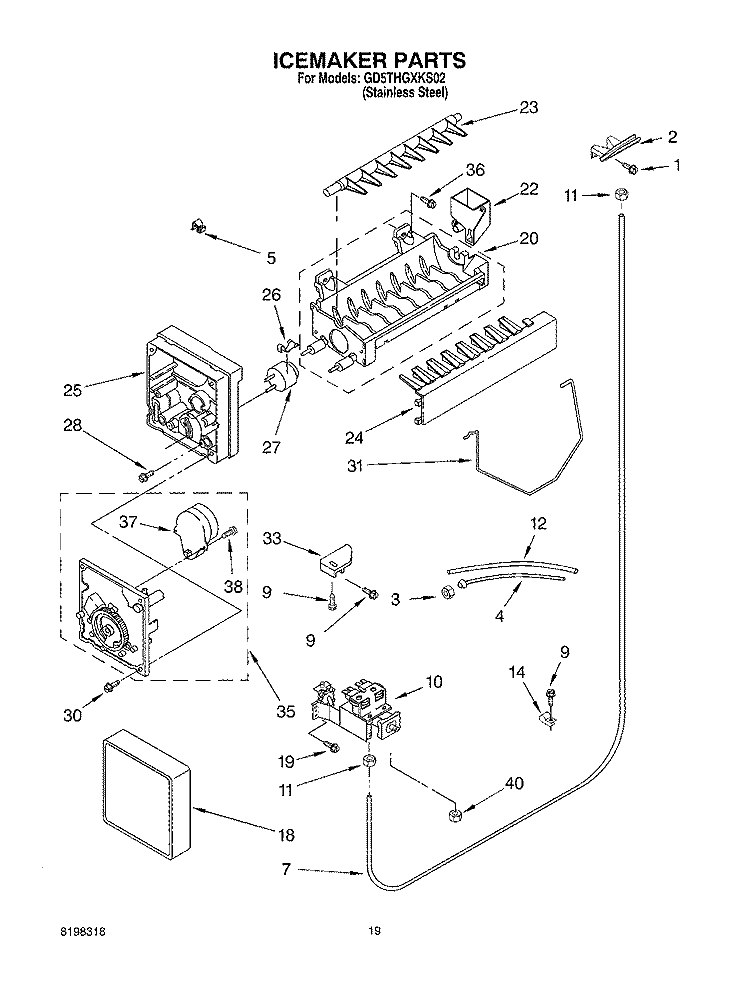 ICEMAKER Diagram and Parts List for GD5THGXKS02  Whirlpool Refrigerator