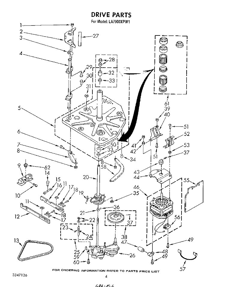 DRIVE Diagram and Parts List for LA7900XPW1  Whirlpool Washer
