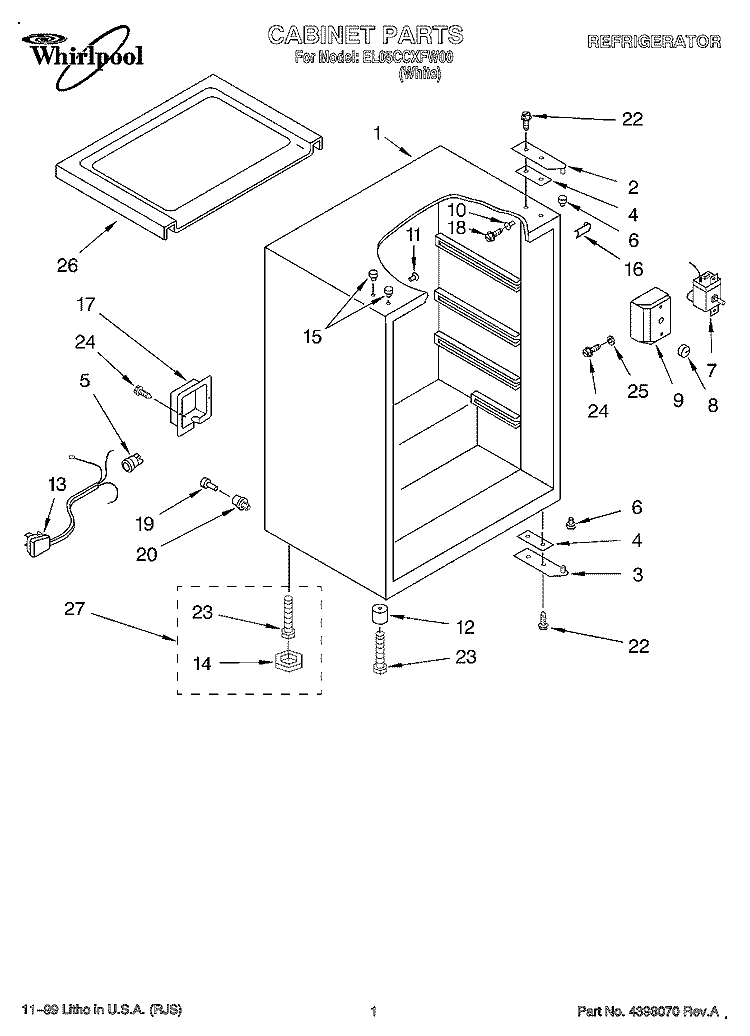 CABINET Diagram and Parts List for EL05CCXFW00  Whirlpool Refrigerator