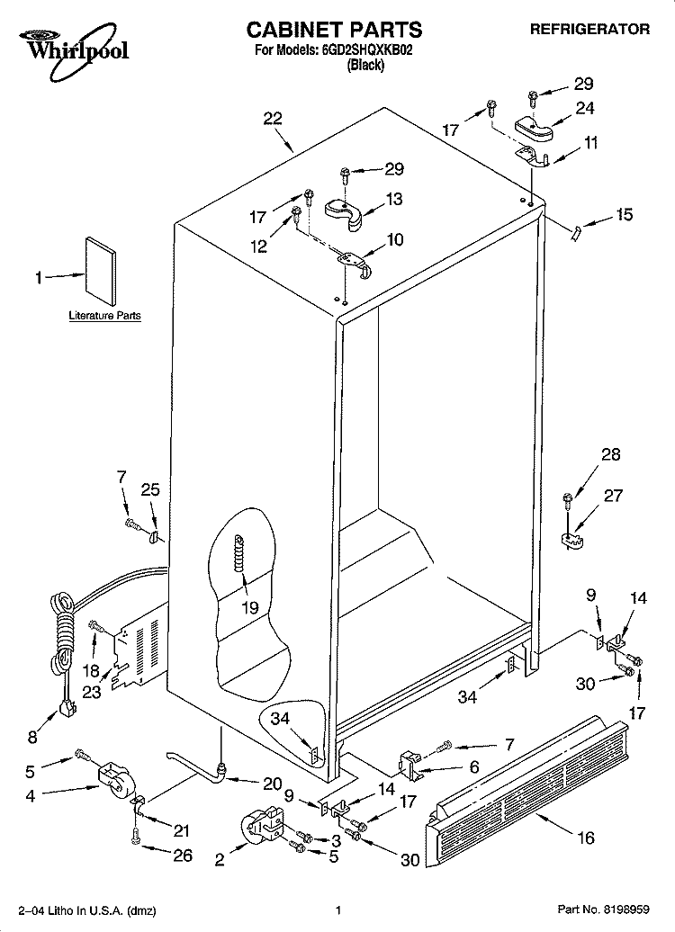 CABINET PARTS Diagram and Parts List for 6GD2SHQXKB02  Whirlpool Refrigerator