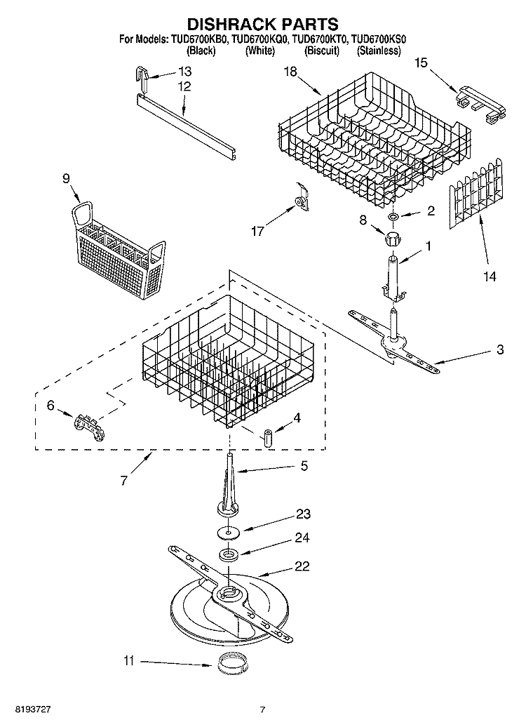 DISHRACK PARTS Diagram and Parts List for TUD6700KB0  Estate Dishwasher