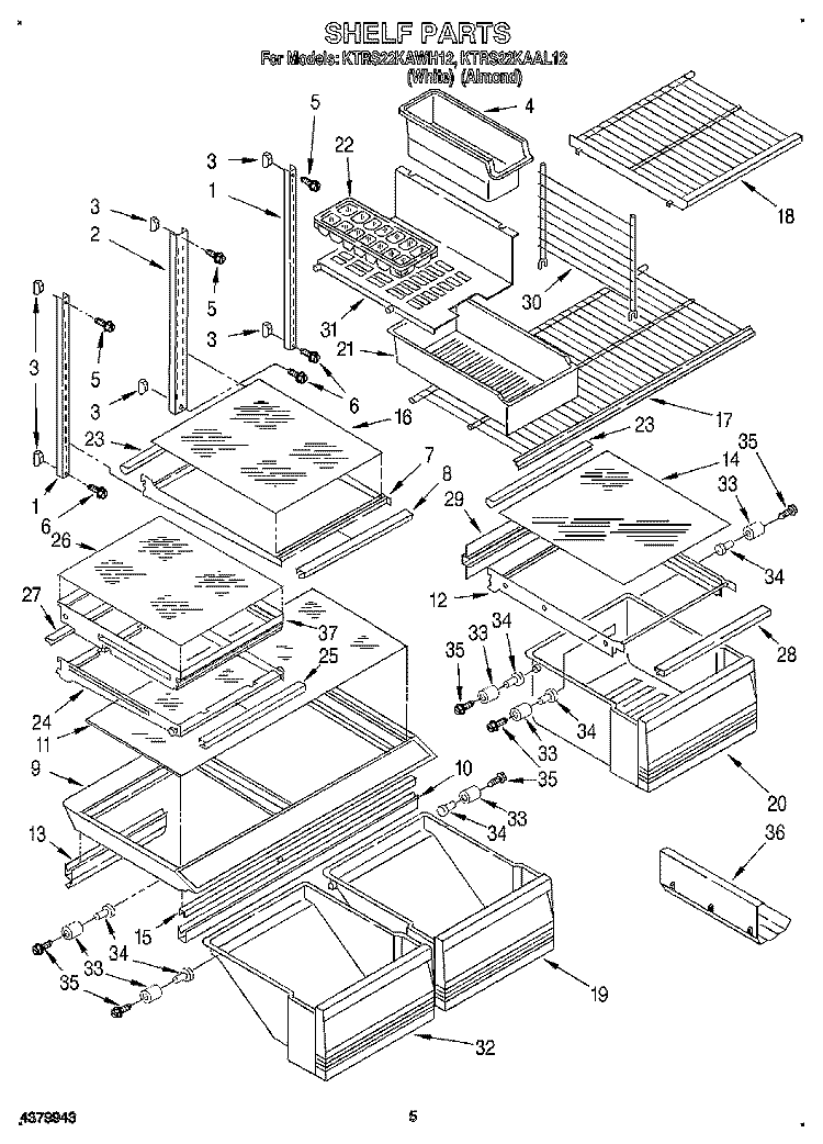 SHELF, LIT/OPTIONAL Diagram and Parts List for KTRS22KAAL12  KitchenAid Refrigerator