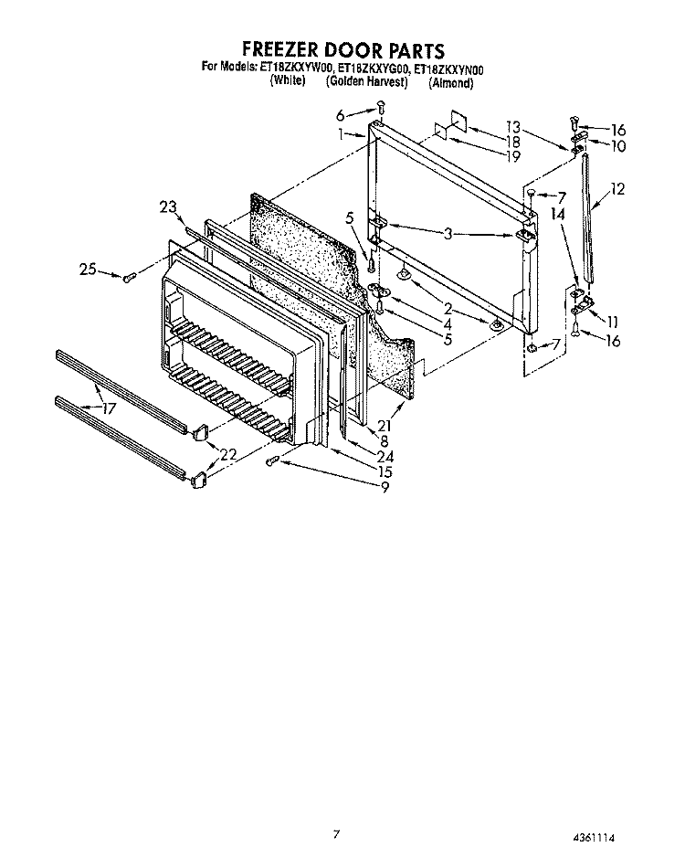 FREEZER DOOR Diagram and Parts List for ET18ZKXYW00  Whirlpool Refrigerator