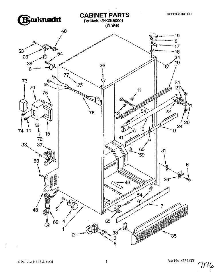 CABINET Diagram and Parts List for 3HKGN500001  Whirlpool Refrigerator