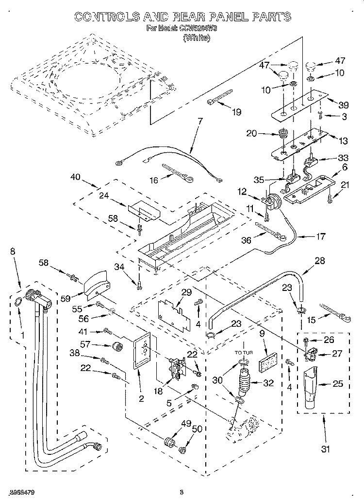CONTROLS AND REAR PANEL Diagram and Parts List for CCW5264W3  Whirlpool Washer