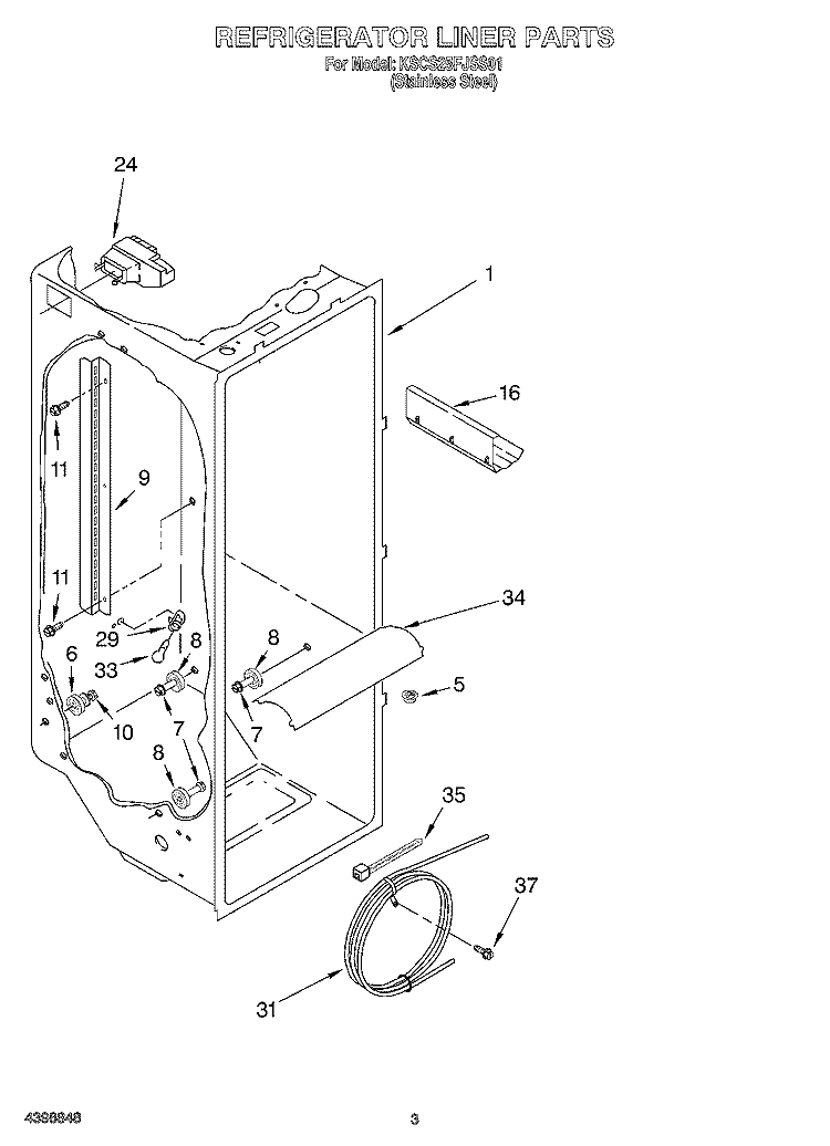 REFRIGERATOR LINER Diagram and Parts List for KSCS25FJSS01  KitchenAid Refrigerator