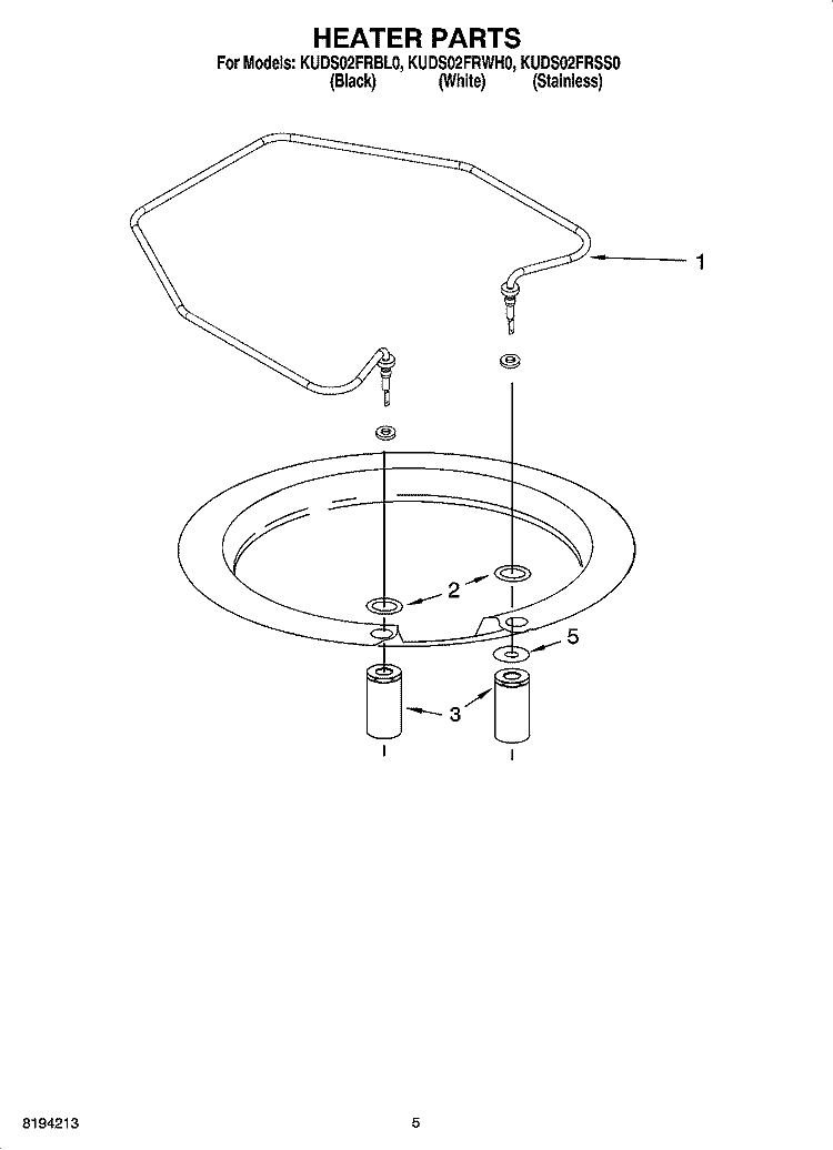 HEATER PARTS Diagram and Parts List for KUDS02FRWH0  KitchenAid Dishwasher
