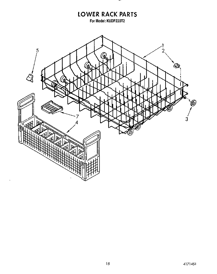 LOWER RACK Diagram and Parts List for KUDP220T2  KitchenAid Dishwasher