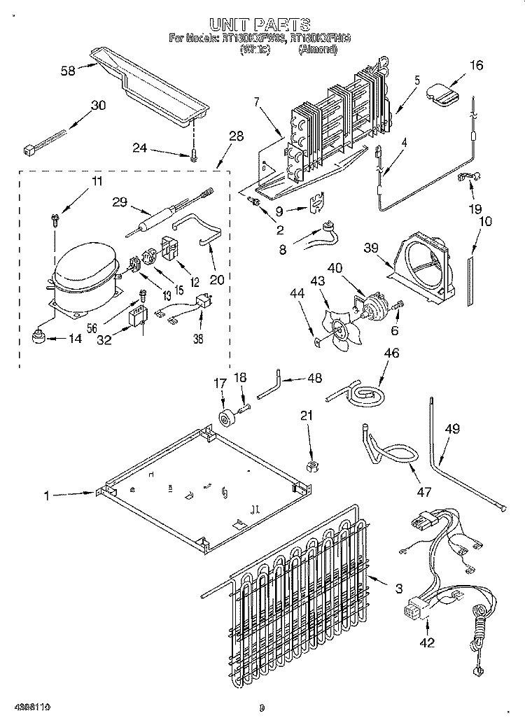 UNIT, LIT/OPTIONAL Diagram and Parts List for RT18DKXFN03  Roper Refrigerator