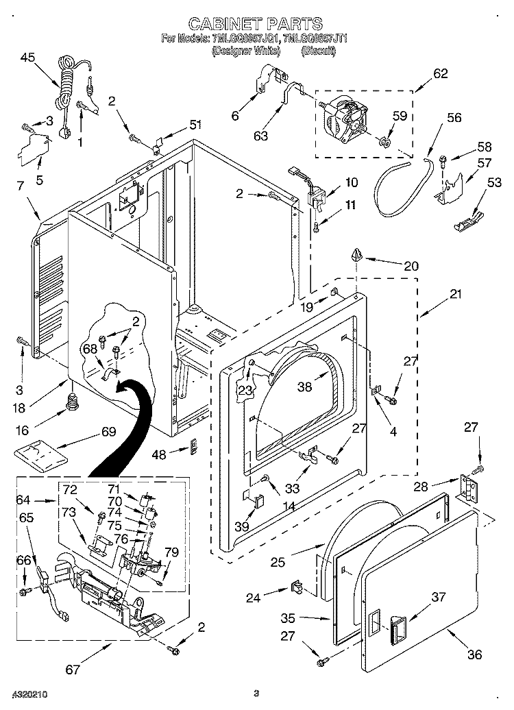 CABINET Diagram and Parts List for 7MLGQ8857JQ1  Whirlpool Dryer