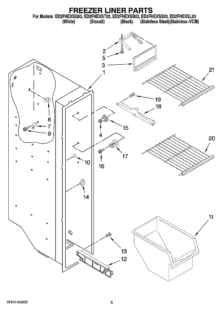 FREEZER LINER PARTS Diagram and Parts List for ED2FHEXSB03  Whirlpool Refrigerator