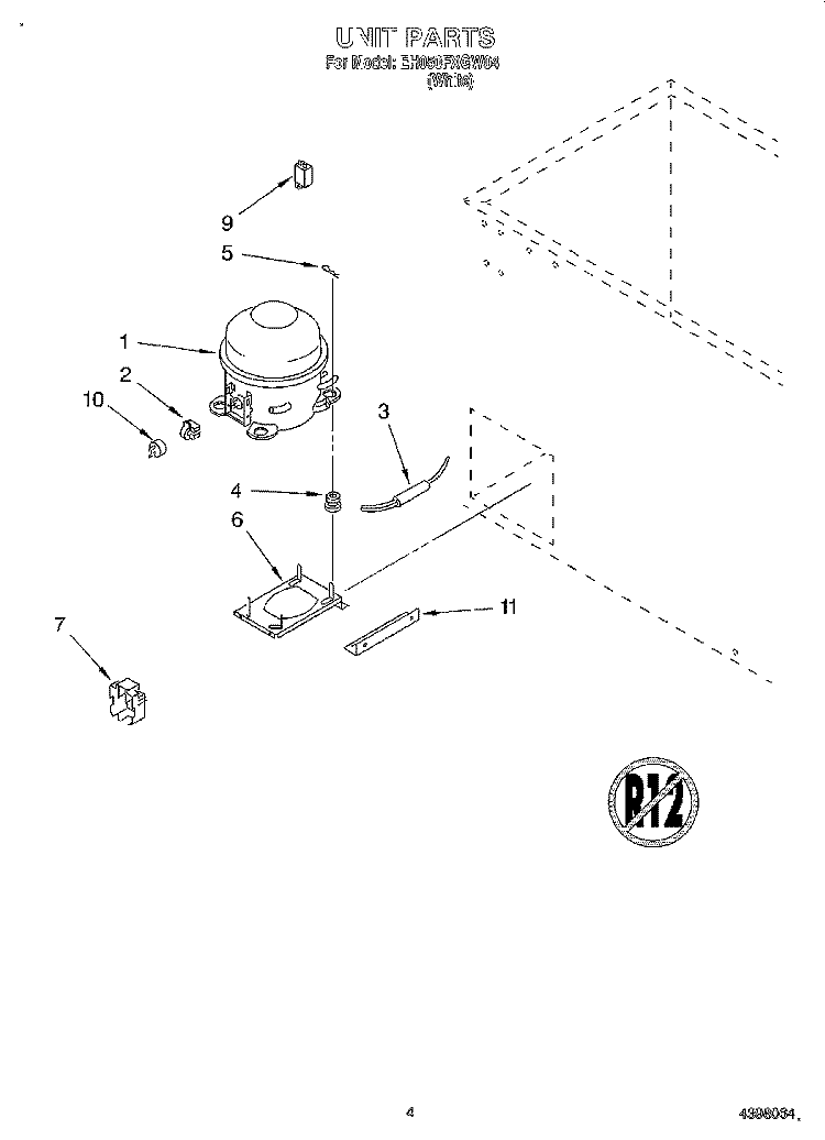 SECTION Diagram and Parts List for EH050FXGW04  Whirlpool Freezer