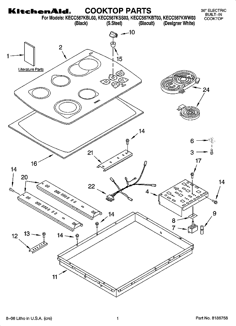 COOKTOP PARTS, MISCELLANEOUS PARTS Diagram and Parts List for KECC567KSS03  KitchenAid Cooktop