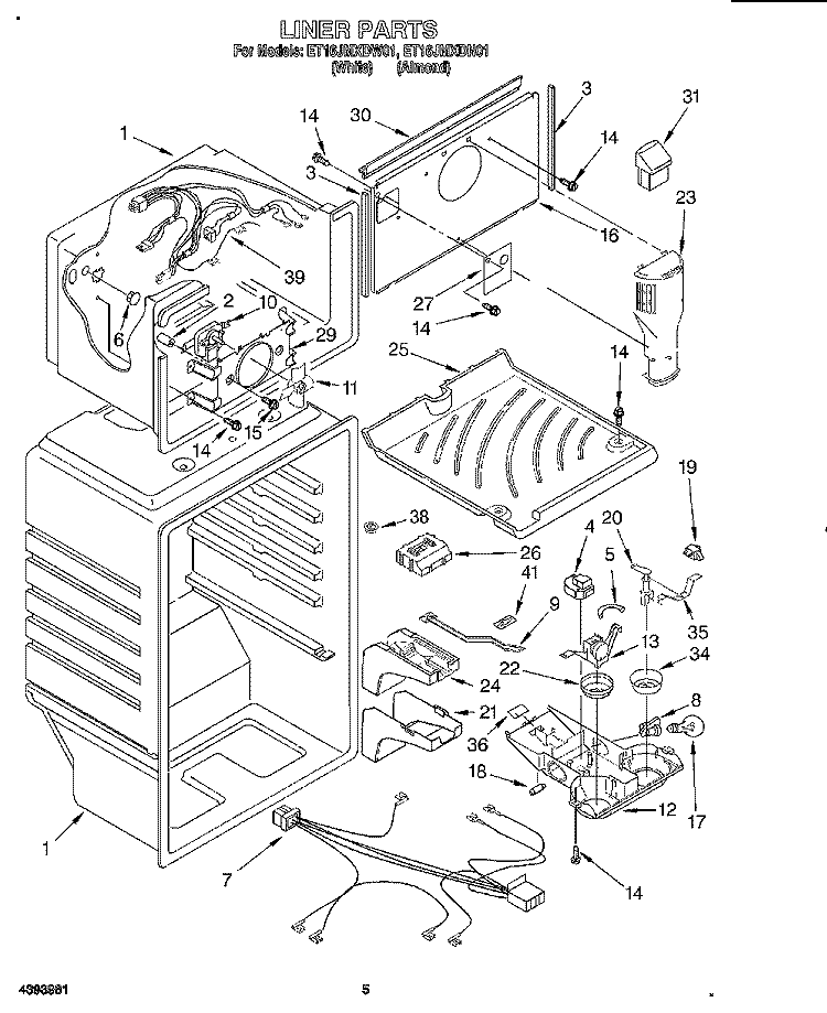 LINER Diagram and Parts List for ET16JMXDN01  Whirlpool Refrigerator