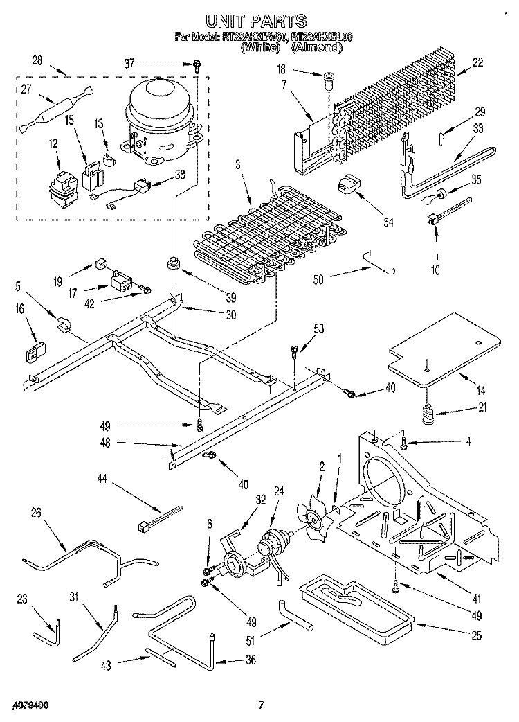 UNIT Diagram and Parts List for RT22AKXBW00  Roper Refrigerator