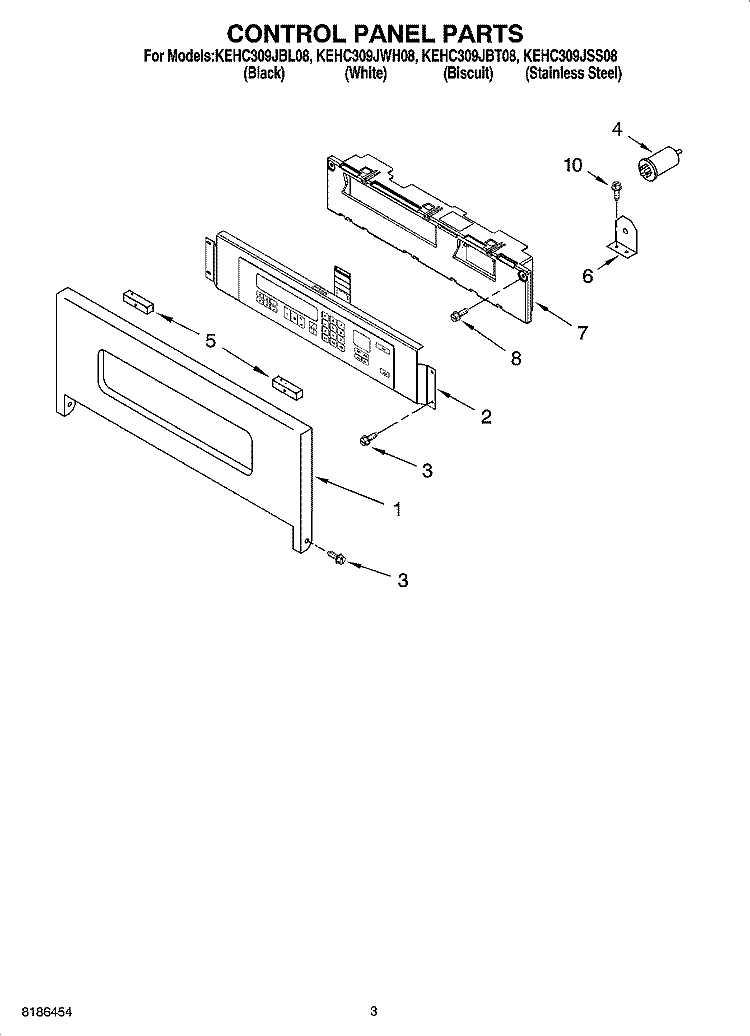 CONTROL PANEL PARTS Diagram and Parts List for KEHC309JBT08  KitchenAid Microwave Oven Combo