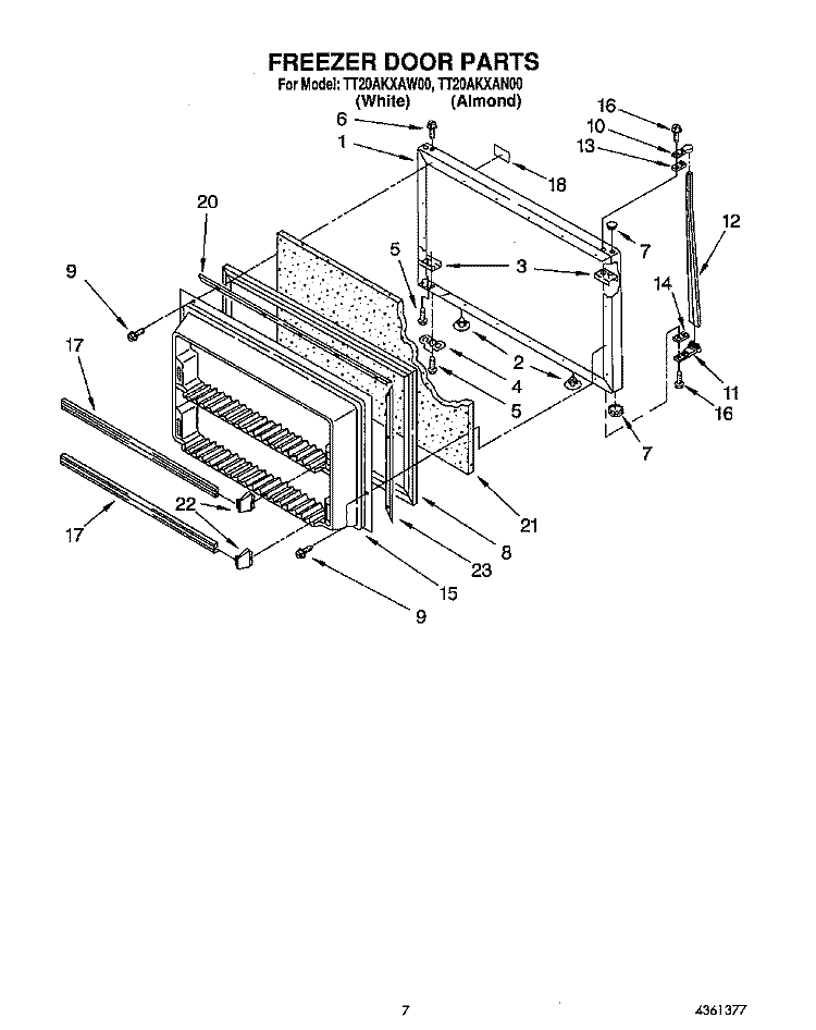 FREEZER DOOR Diagram and Parts List for TT20AKXAW00  Whirlpool Refrigerator