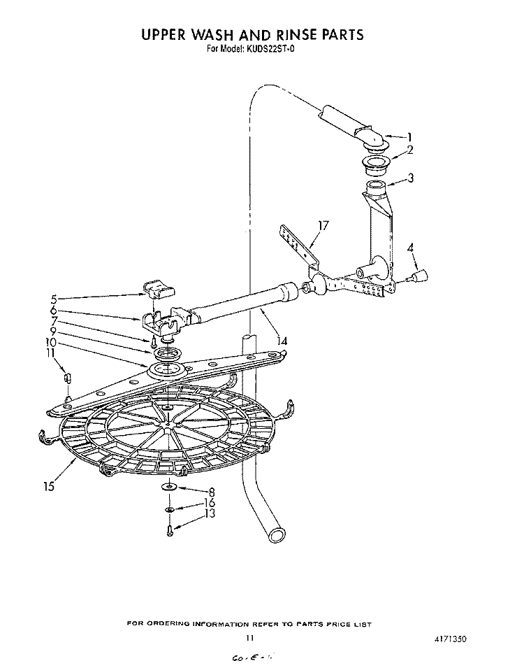 UPPER WASH AND RINSE Diagram and Parts List for KUDS220ST0  KitchenAid Dishwasher