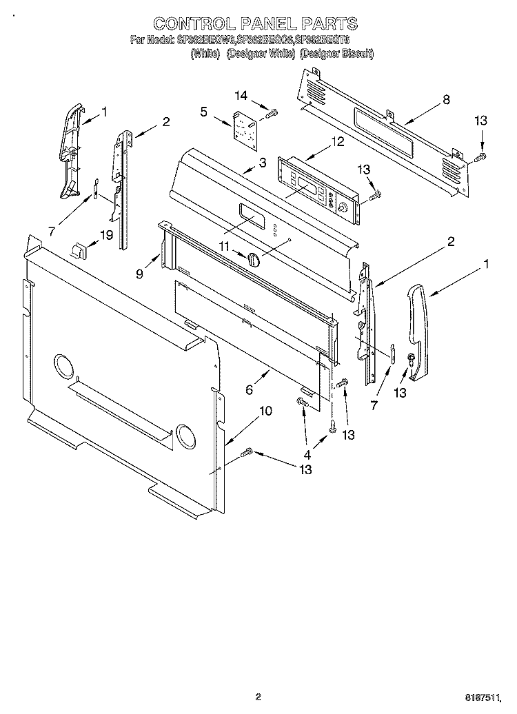 CONTROL PANEL Diagram and Parts List for SF362BEGQ6  Whirlpool Range