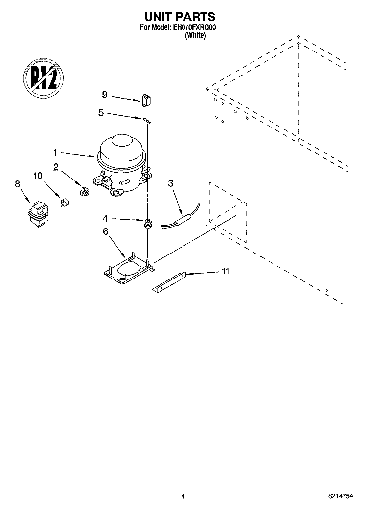 UNIT PARTS, OPTIONAL PARTS (NOT INCLUDED) Diagram and Parts List for EH070FXRQ00  Whirlpool Freezer