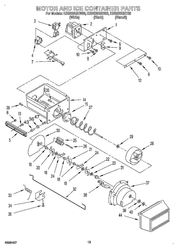 MOTOR AND ICE CONTAINER Diagram and Parts List for KSSS36QHW00  KitchenAid Refrigerator
