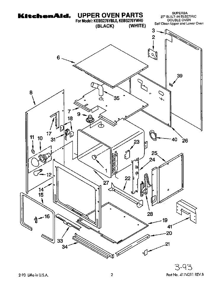 UPPER OVEN, OPTIONAL Diagram and Parts List for KEBS276YBL0  KitchenAid Wall Oven