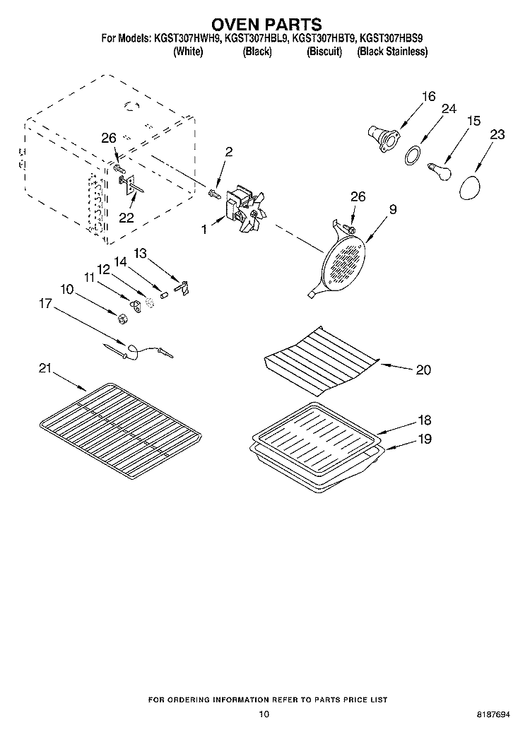 OVEN Diagram and Parts List for KGST307HBT9  KitchenAid Range