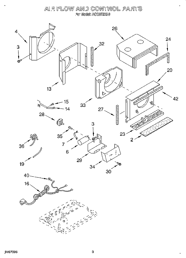 AIR FLOW AND CONTROL Diagram and Parts List for ACQ072XH0  Whirlpool Air Conditioner