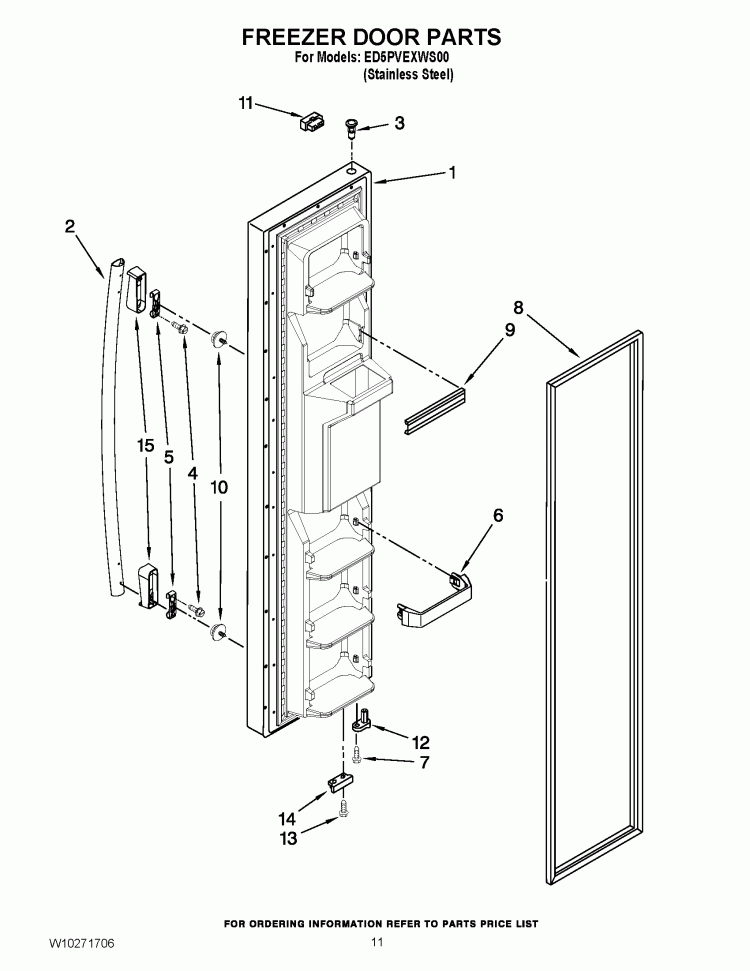 FREEZER DOOR PARTS Diagram and Parts List for ED5PVEXWS00  Whirlpool Refrigerator