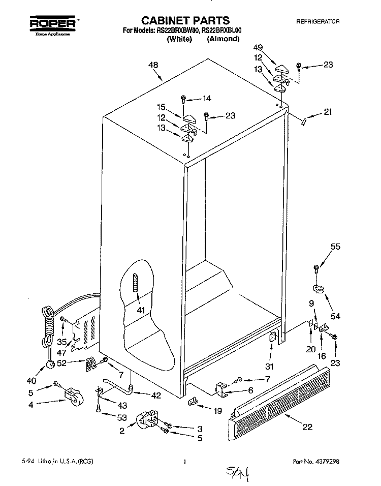 CABINET Diagram and Parts List for RS22BRXBW00  Roper Refrigerator