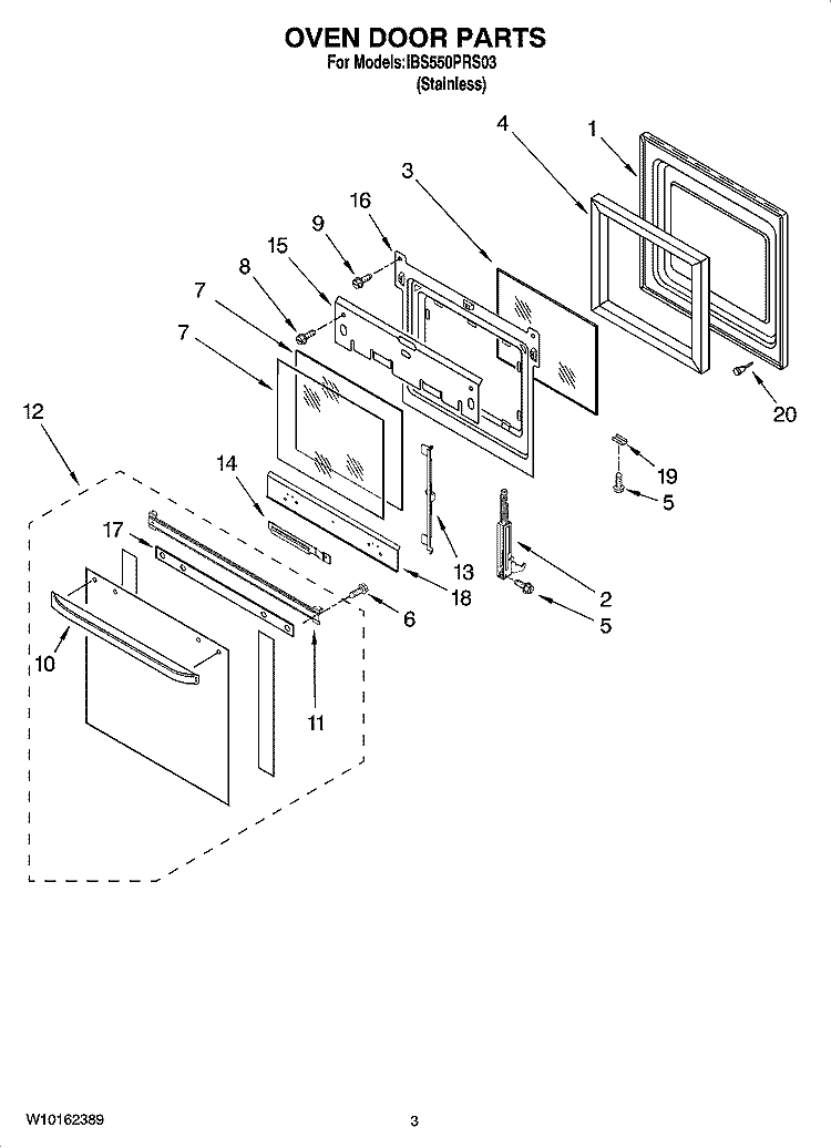 OVEN DOOR PARTS Diagram and Parts List for IBS550PRS03  Whirlpool Wall Oven