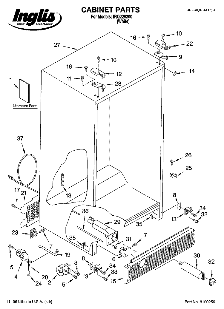 CABINET PARTS Diagram and Parts List for IRQ226300  Inglis Refrigerator