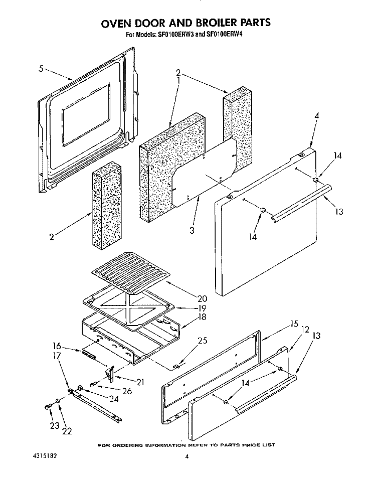 OVEN DOOR AND BROILER Diagram and Parts List for SF0100ERW4  Whirlpool Range
