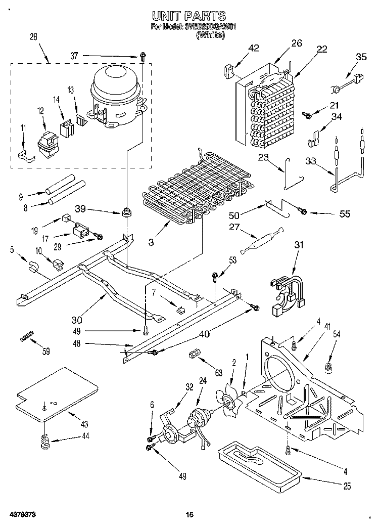 UNIT Diagram and Parts List for 3VED29DQAW01  Whirlpool Refrigerator