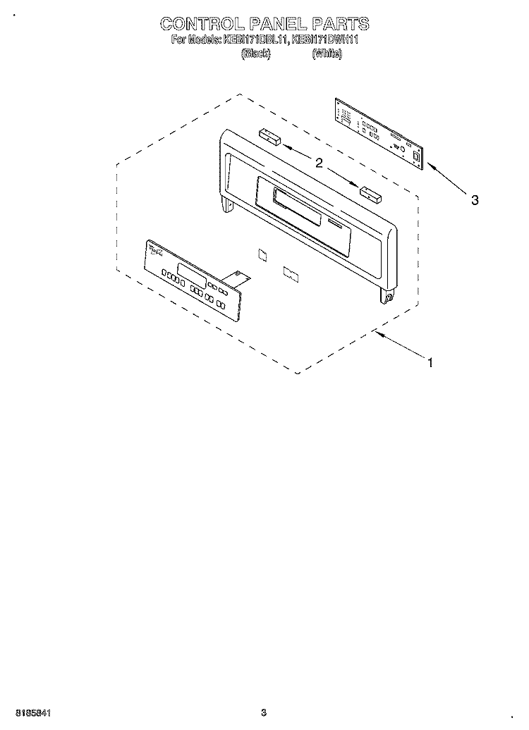 CONTROL PANEL Diagram and Parts List for KEBI171DBL11  KitchenAid Wall Oven
