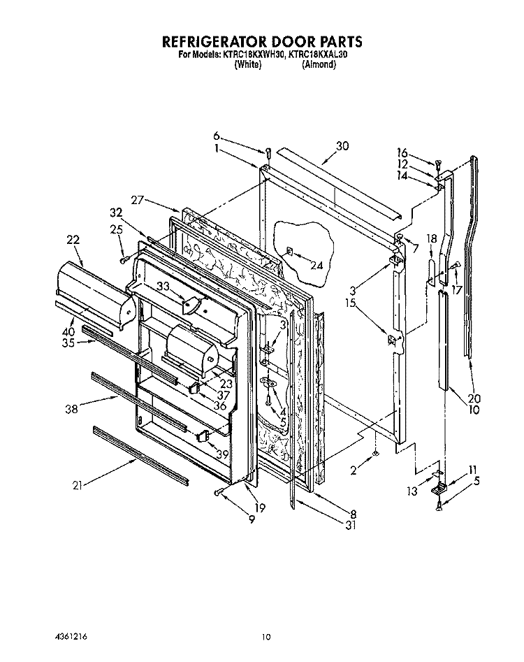 REFRIGERATOR DOOR Diagram and Parts List for KTRC18KXWH30  KitchenAid Refrigerator