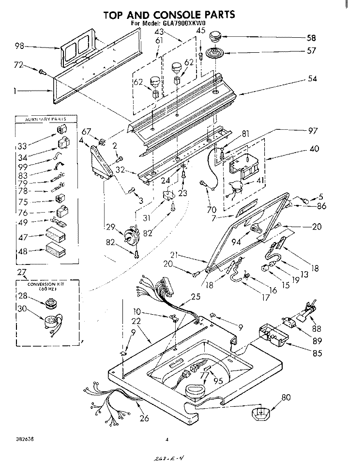 TOP AND CONSOLE Diagram and Parts List for GLA7900XKW0  Whirlpool Washer